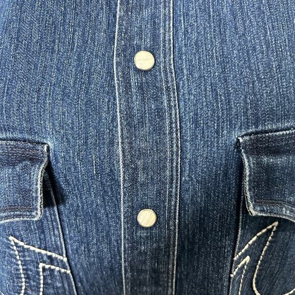 True Religion Mens Dark Wash Indigo Blue Western Shirt Cotton Button-Down Size L - Picture 3 of 6